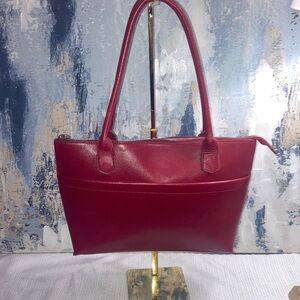 Authentic HOBO  RED Genuine Leather Tote with Black and White Houndstooth